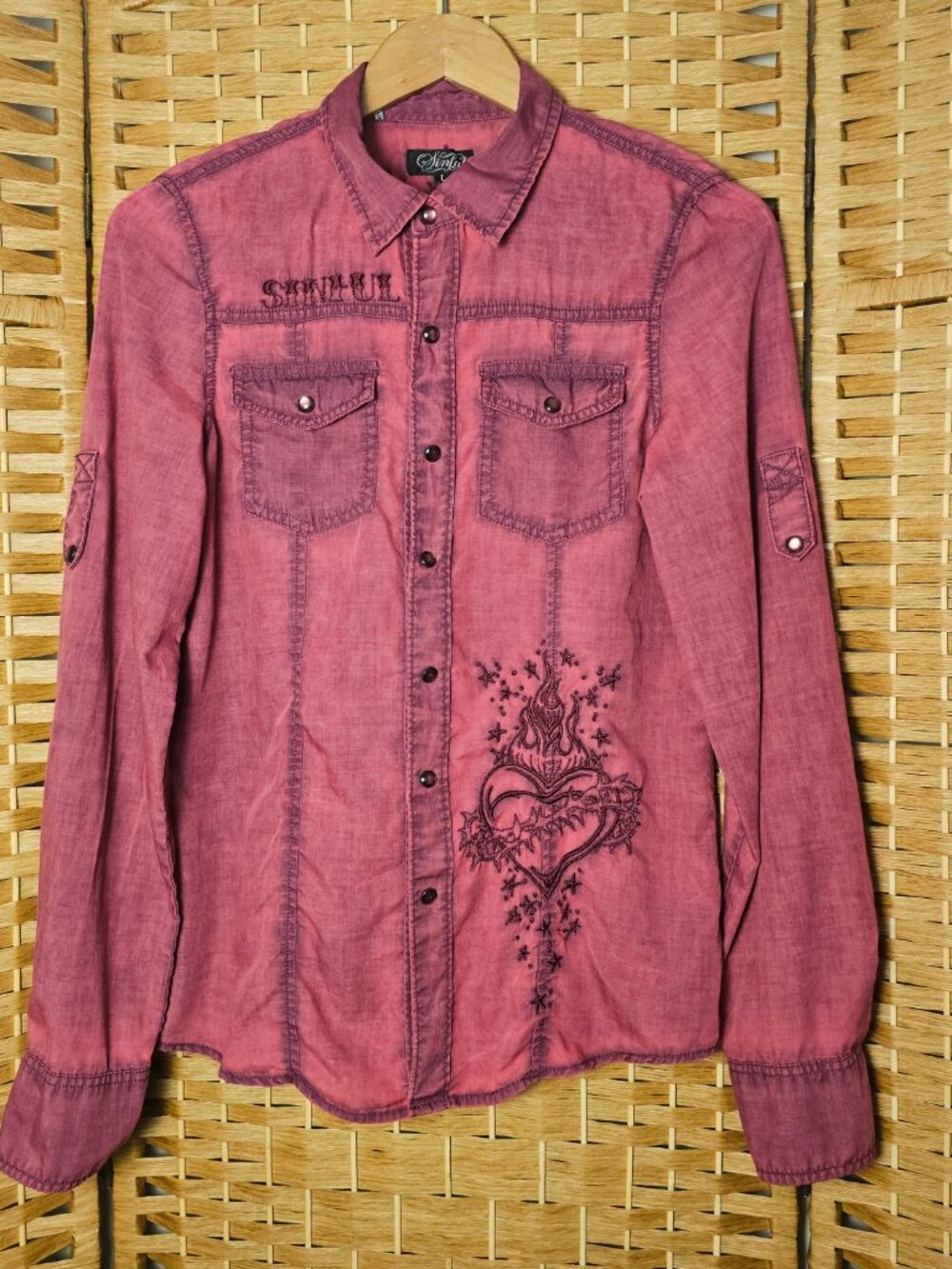 Sinful Pink Embroidered Y2K Shirt Juniors L